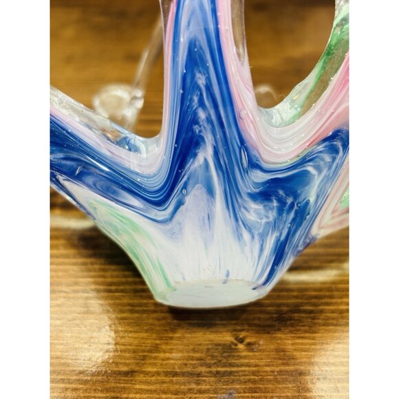 Vintage Murano Pastel Rainbow Swirl Hand Blown Art Glass Basket Bowl - Picture 5 of 5